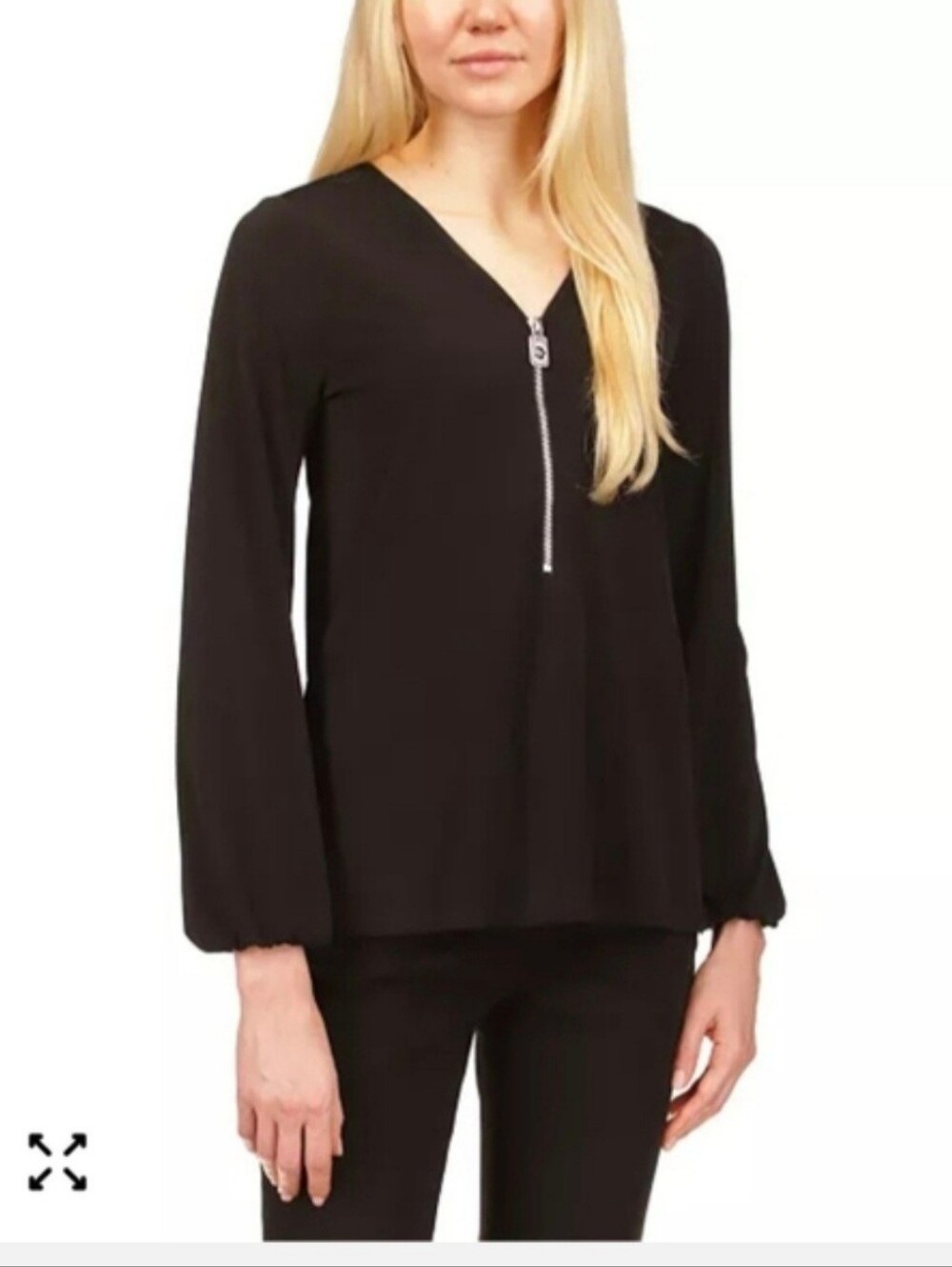 Michael Kors Women's Front Pockets Dog-Tag Top In Black SZ L